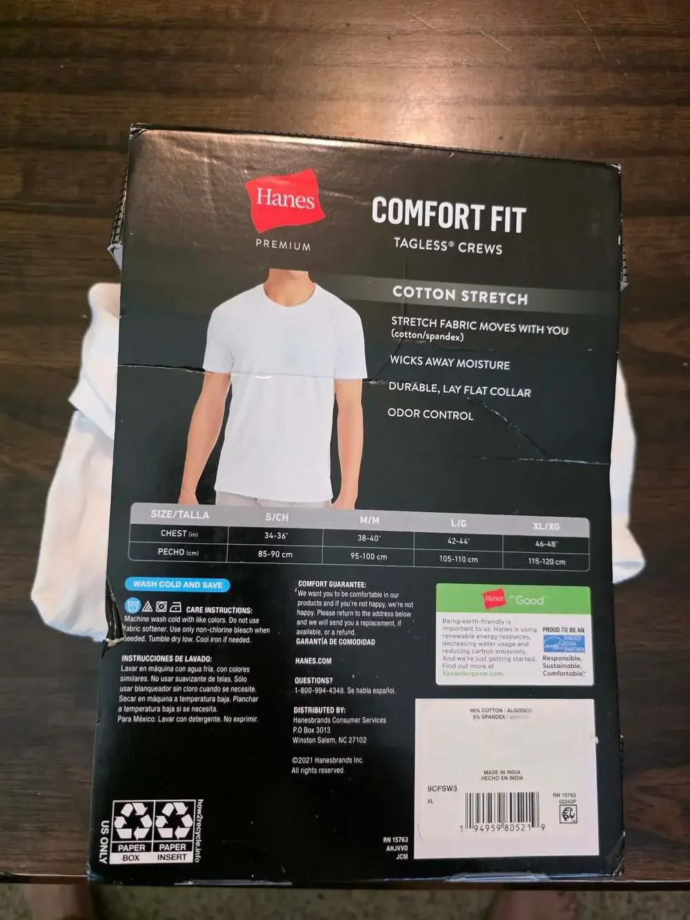 Hanes Premium Comfort Fit Cotton Stretch Crew Neck T-Shirts 3-Pack White Size XL